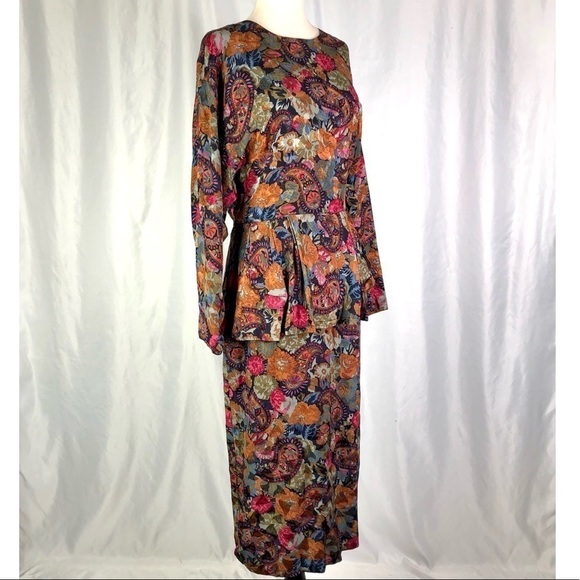 Vintage 1980s 80s Marvin Singer for Depeche Mode silk dress floral paisley 8/38 - Picture 1 of 12